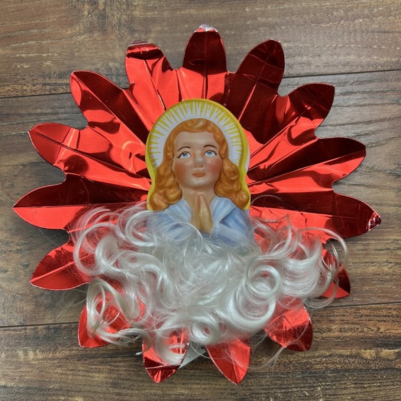 Vintage Aluminum Burst‎ Angel Cherub Tree Topper Metal Red Christmas Holiday - Picture 1 of 12